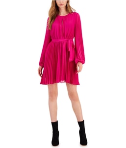 Plisse Tie Waist Blouson Dress