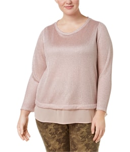 Layered Look Metallic Knit Pullover Sweater