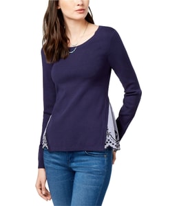 Layered-Look Eyelet Knit Sweater