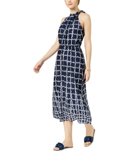 Printed Neck-Tie Midi Dress