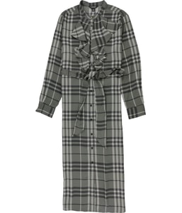 Belted Georgette Ruffle Trim Shirt Dress