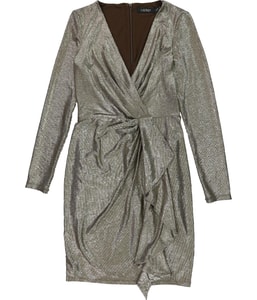 Metallic Faux Wrap Cocktail Dress