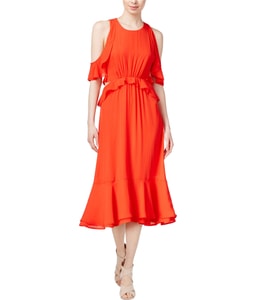 Ruffled Cold-Shoulder Midi Dress