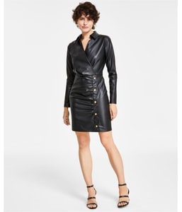Faux-Leather Surplice Dress