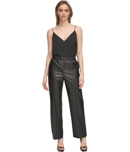 Leather Straight Leg Casual Pants