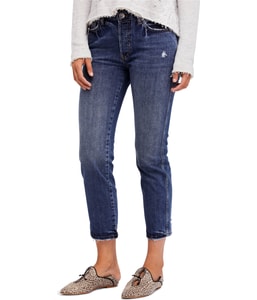 Distressed Raw Hem Relaxed Straight Leg Boyfriend Jeans