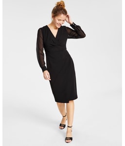 Scuba Crepe Chiffon Sleeve Sheath Dress