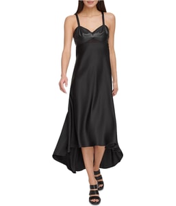 Faux Leather Mix Media High-Low Dress