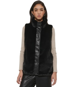 Sleeveless Faux Fur Front Puffer Vest
