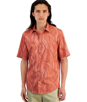 Alfani Abstract Wave-Print Button Up Shirt