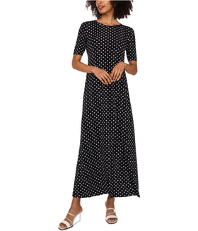 Vince Camuto Printed Elbow-Sleeve Slit Maxi A-line Dress