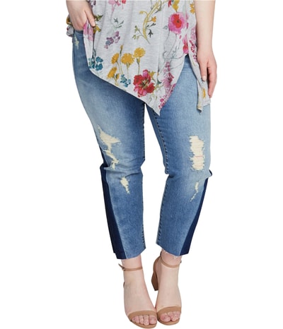 Rachel Roy Women's Distressed Two Toned Cropped Curvy Fit Jeans
