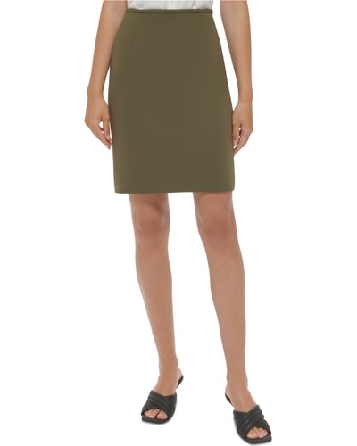Calvin Klein dark green scuba crepe pencil skirt with sandals