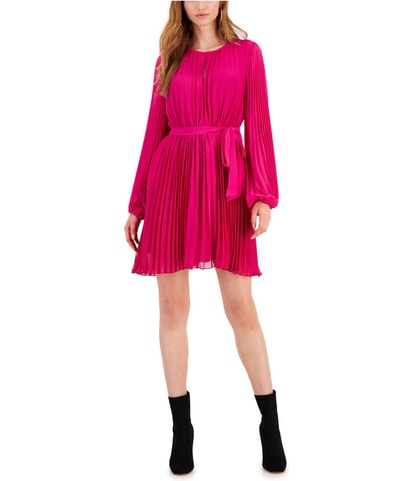 Plisse Tie Waist Blouson Dress