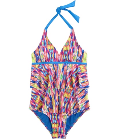 Tie Dye Ruffle One Piece Halter Top Swimsuit