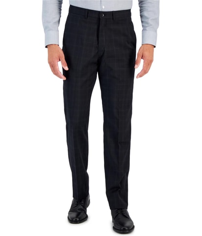 Windowpane Wool Straight Leg Slim Dress Pant Slacks