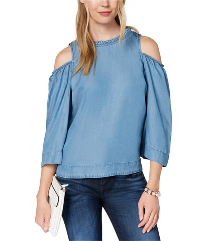 Back-Button Cold Shoulder Blouse