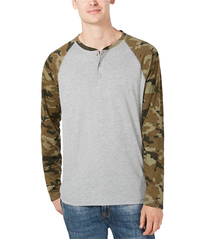 Camo Raglan Sleeve Henley Shirt