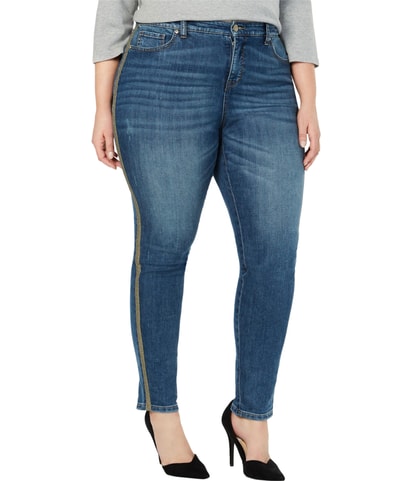 Metallic Side-Stripe Tapered Skinny Jeans