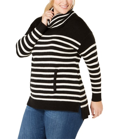 Striped Cowl Neck Pullover Sweater