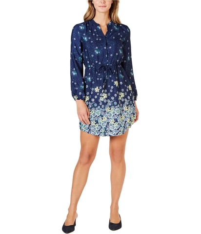 Floral Split Neck Mini Dress