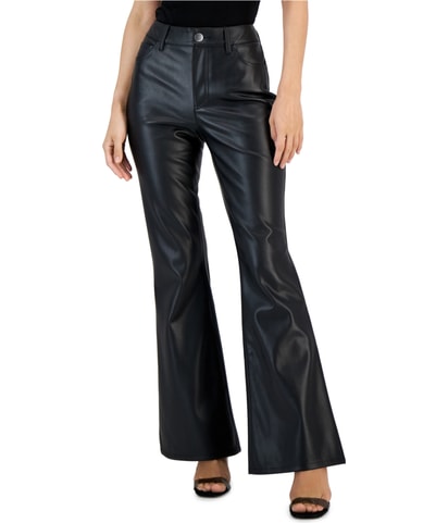 Faux Leather Flare Casual Pants