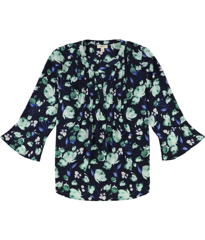 Pintuck Floral Knit Blouse