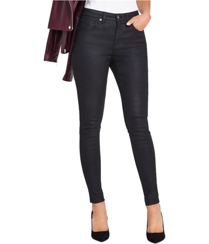 Mid Rise Wax Coated Tapered Skinny Jeans