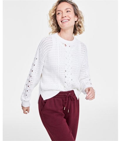 Cable-Knit-Mesh Pullover Sweater