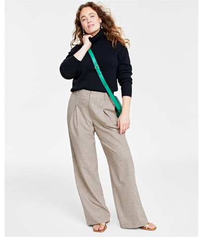 Sequin Plaid Wide Leg Casual Pants