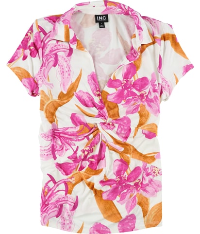 Floral Knotted Front Knit Blouse