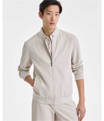 Modern Puckered Zip-Front Bomber Jacket