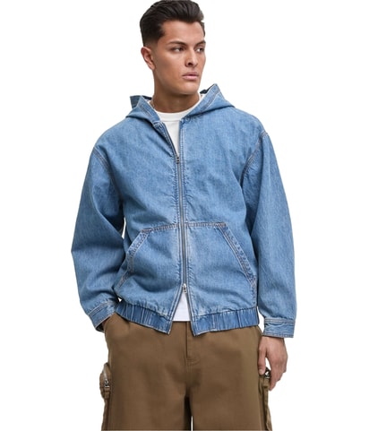 Relaxed-Fit Full-Zip Denim Hoodie Sweatshirt