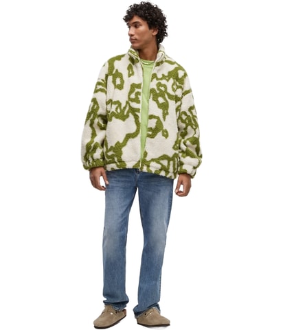 Jacquard Zip-Front Sherpa Fleece Jacket