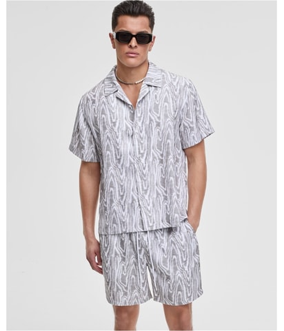 Woodgrain Printed Shiny Twill Button Up Shirt