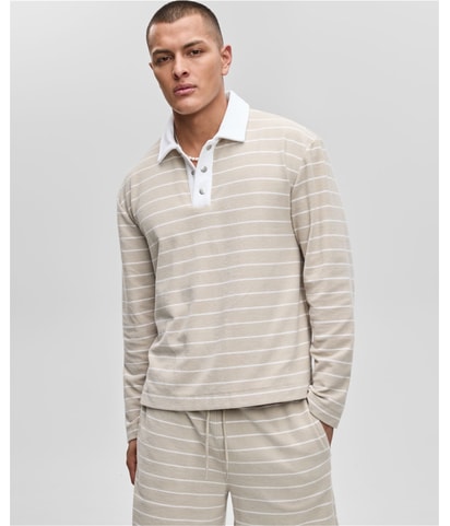 Striped French Terry Polo Shirt