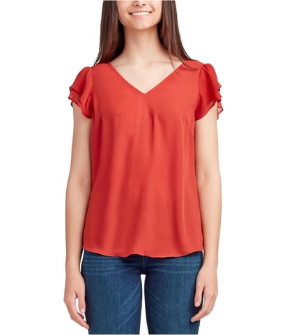 Tiered-Flutter-Sleeve Shell Blouse