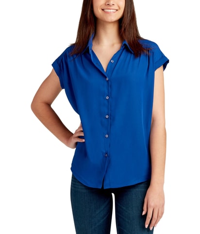 Cap-Sleeve Button Up Shirt