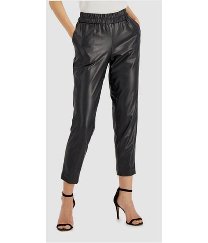 Faux Leather Straight Leg Slim Casual Pants