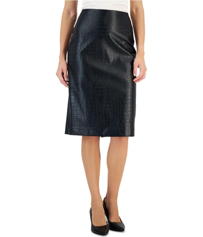 Faux Leather Alligator Print Pencil Skirt