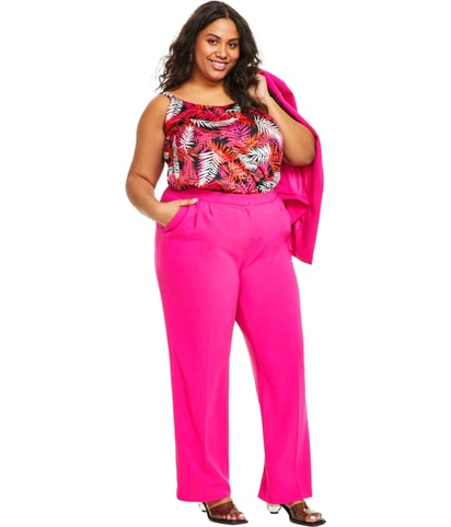 Textured Crepe Wide Leg Casual Pants