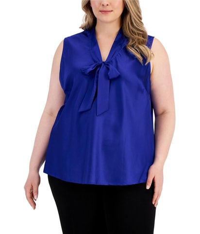 Tie Neck Satin Sleeveless Shell Blouse