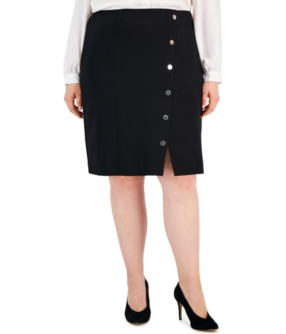 Snap-Embellished Pencil Skirt