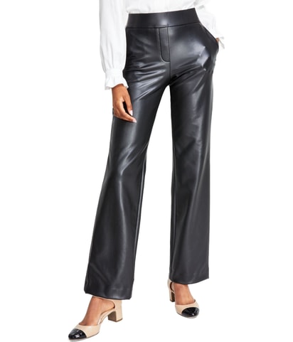 Faux Leather Straight Leg Casual Pants