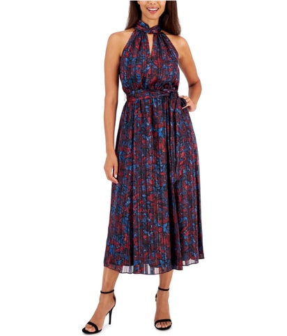 Printed Twist Neck Midi Dress