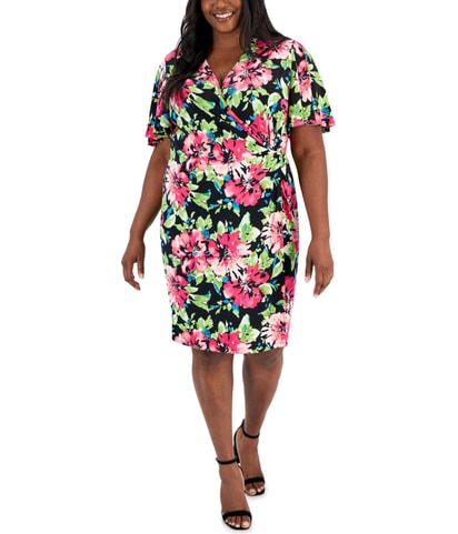Printed Wrap Midi Dress
