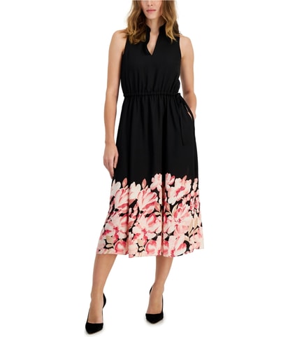 Jenna Floral Hem Drawstring Waist Midi Dress