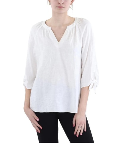 Solid Tie Sleeve Tunic Blouse