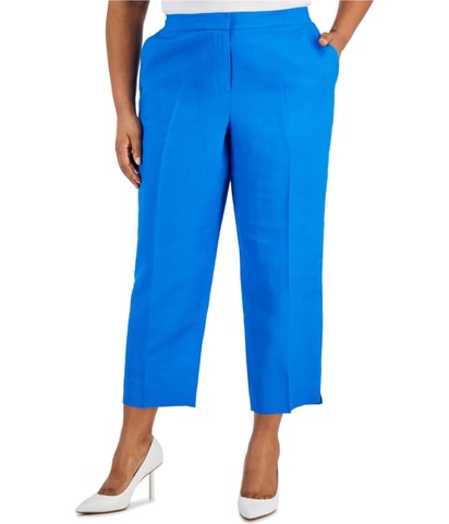 Linen Blend Straight Leg Cropped Casual Pants