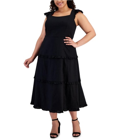 Ruffle Trimmed Tiered Midi Dress